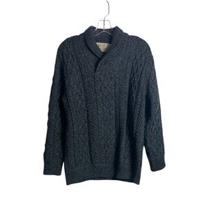 Aran Sweater Market 100% Marino Wool Gray Cable Knit Sweater Size Medium